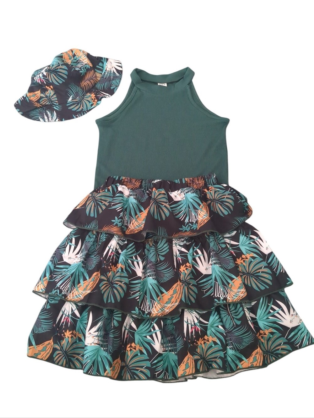 Girls 3 Piece Palm Tree Vacation Outfit (Size 7)